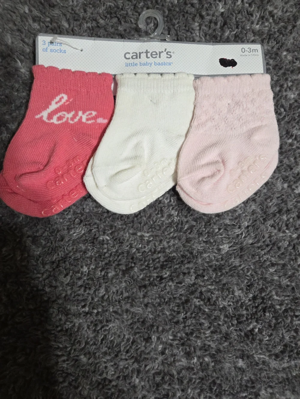 Carter's Baby Girls 3-Pack  Socks - Hot Pink, White, Light Pink